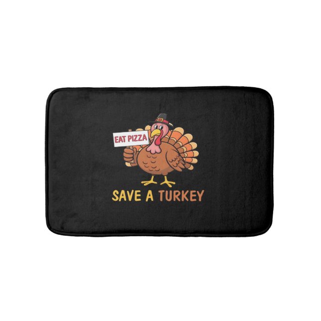 Rett A Turkey Eat Pizza Funny Erntedank Classic Badematte (Vorderseite)