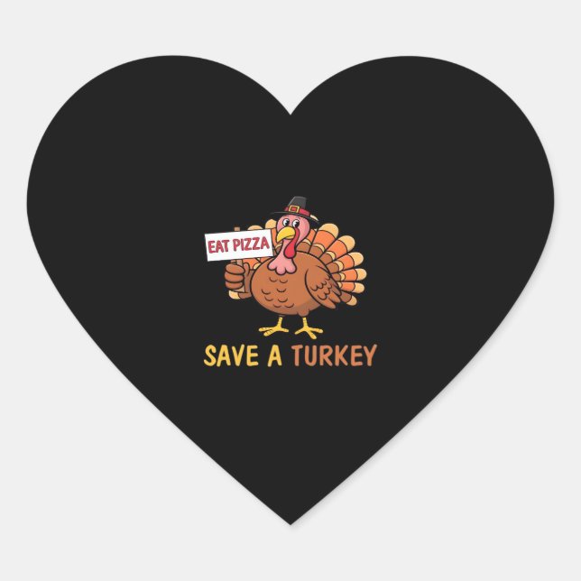 Rett A Turkey Eat Pizza Funny Erntedank Classic Herz-Aufkleber (Vorderseite)