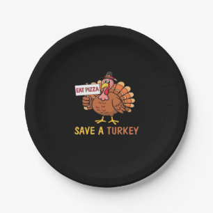 Rett A Turkey Eat Pizza Funny Erntedank Classic Pappteller