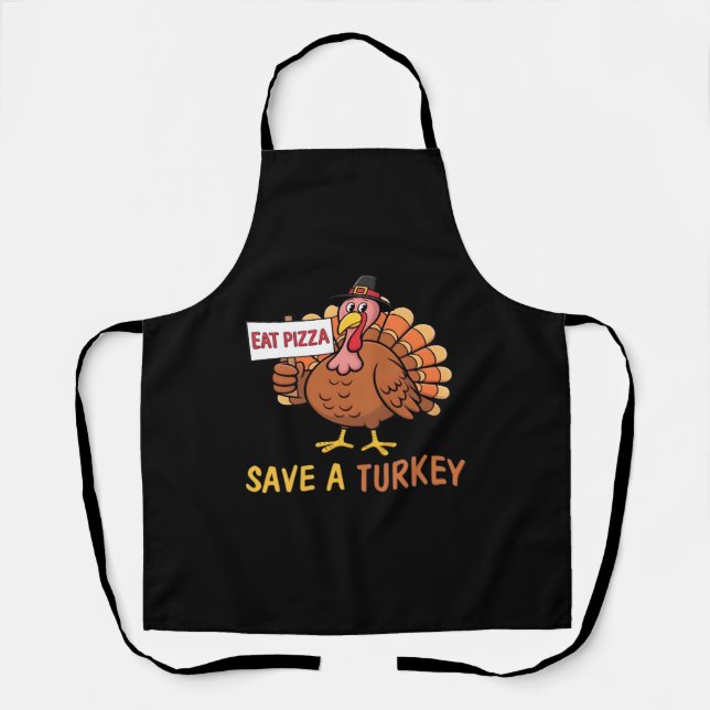 Rett A Turkey Eat Pizza Funny Erntedank Classic Schürze (Vorderseite)