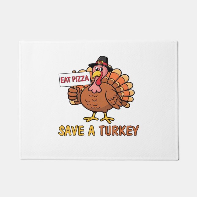 Rett A Turkey Eat Pizza Funny Erntedank Oversiz Fußmatte (Vorderseite)