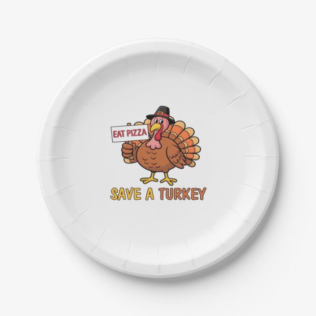 Rett A Turkey Eat Pizza Funny Erntedank Oversiz Pappteller (Vorderseite)