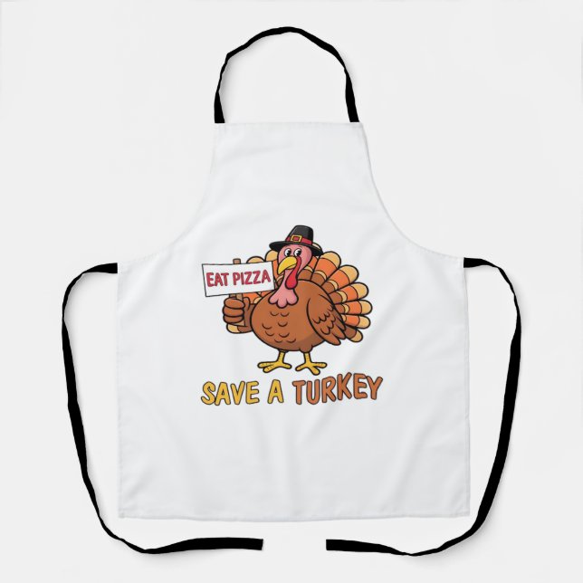 Rett A Turkey Eat Pizza Funny Erntedank Oversiz Schürze (Vorderseite)
