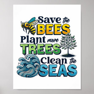 Rett Bienen Pflanze Bäume saubere Meere Umwelt Pro Poster