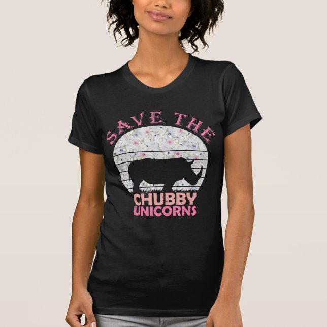 Rett Chubby Unicorn Floral Rhino Geschenk T-Shirt (Vorderseite)
