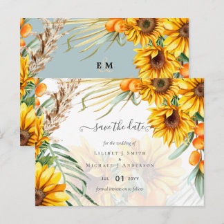 Rett Dates Sunflowers Pampas Grass Sage Wedding Postkarte