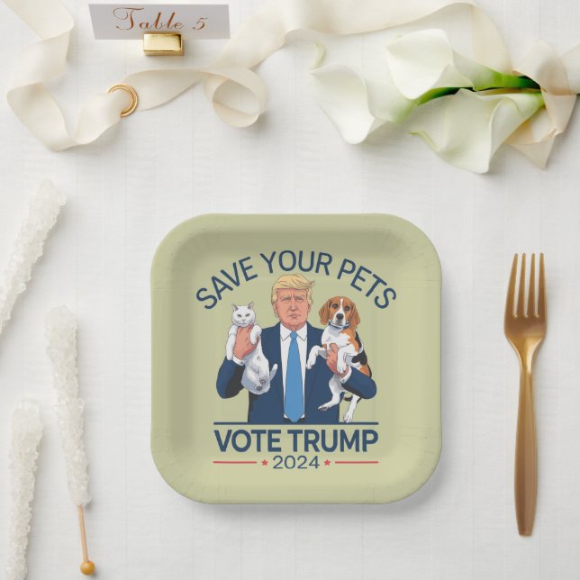 Rett deine Haustierabstimmung für Trump Wahlangebo Pappteller (Hochzeit)