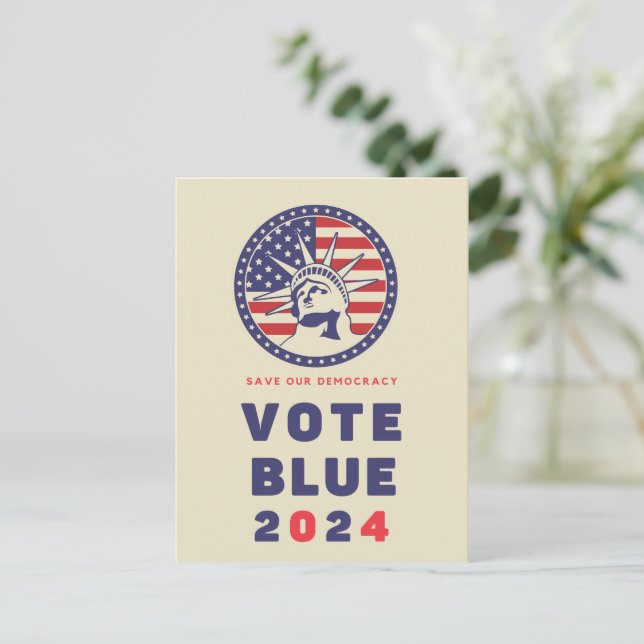 Rett Demokratie Abstimmung Blau 2024 Wahl Postkarte (Stehend Vorderseite)