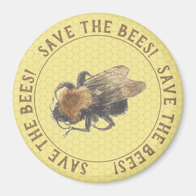 Rett der Bienen | Vintage Honigbiene und Honeycomb Magnet (Vorne)