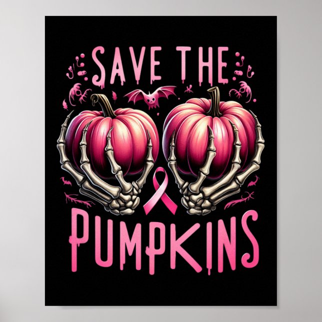 Rett der Kürbisknochen zu Halloween-Brustkrebs Poster (Vorne)
