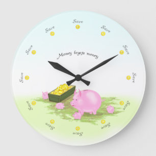Rett der "Round the Clock Niedliche Piggy Bank Fam Große Wanduhr