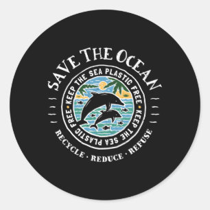 Rett des Ozeans Behalte das Plastikfreie Dolphin d Runder Aufkleber