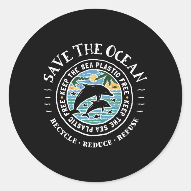 Rett des Ozeans Behalte das Plastikfreie Dolphin d Runder Aufkleber (Vorderseite)