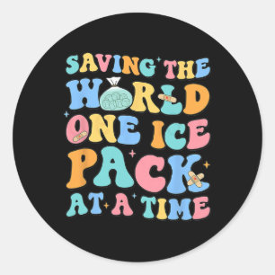 Rett des Welt-One-Ice-Packs bei Time-School-Kranke Runder Aufkleber