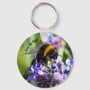 "Rett die Bienen" Biene auf einer lila Blume Schlüsselanhänger