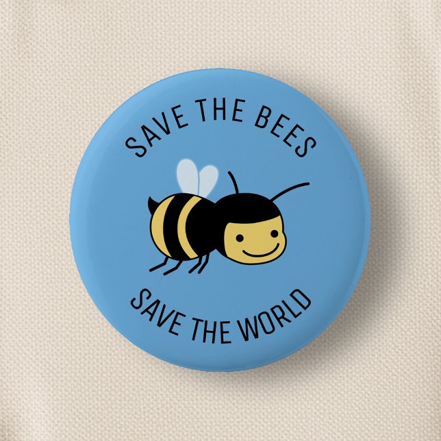 Rett die Bienen, Happy Little Bee on Blue Button (Von Creator hochgeladen)
