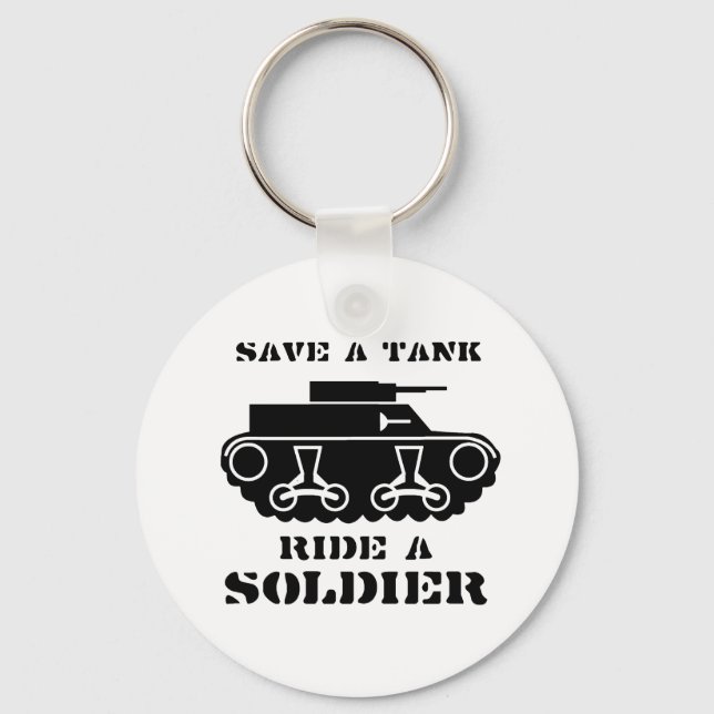 RETT einen TANK. FAHREN SIE MIT EINEM SOLDATEN. Schlüsselanhänger (Vorderseite)