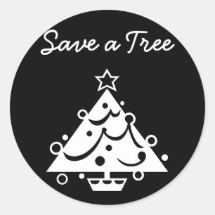 Rett eines Tree Christmas Tree Star Black and Whit Runder Aufkleber