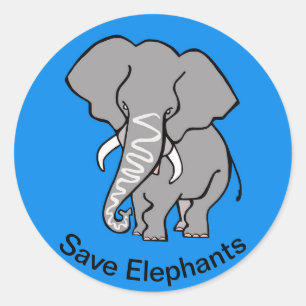 Rett ELEPHANTS - gefährdetes Tier - Blaue Aufklebe Runder Aufkleber