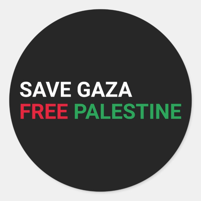 Rett Gaza Free Palestine Schwarz-weiß rot grün Runder Aufkleber (Vorderseite)