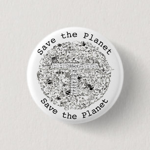 Rett Planet Erde gefährdete Tiere & Bäume Kunst Button