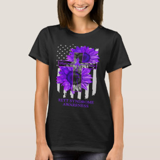Rett-Syndrom Lila Band US-Flagge Sonnenblume Glaub T-Shirt