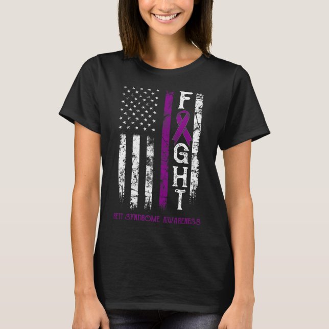 Rett Syndrome Warrior Us Flag Down Syndrom Awaren T-Shirt (Vorderseite)