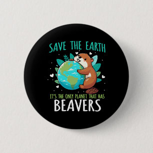 Rett the Earth Beaver Design - Funny Earth Day Ani Button