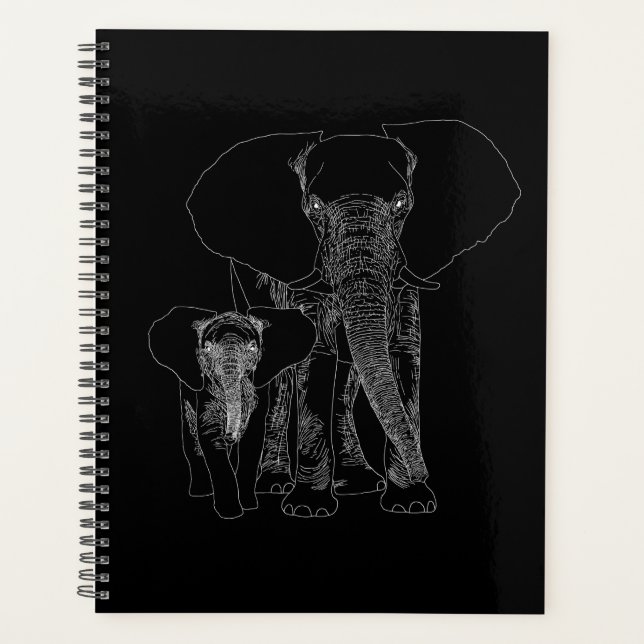 Rett The Elephants Art Animal Lover BW Planer (Vorderseite)
