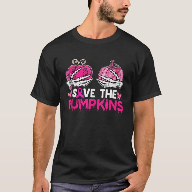 Rett The Pumpkins Breast Cancer Awareness Hallowee T-Shirt (Vorderseite)