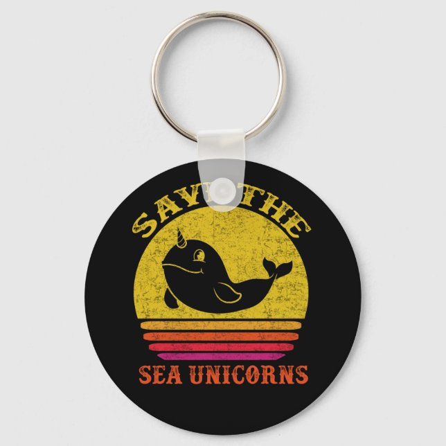 Rett the Sea Unicorns Retro Narwhal Schlüsselanhänger (Vorderseite)