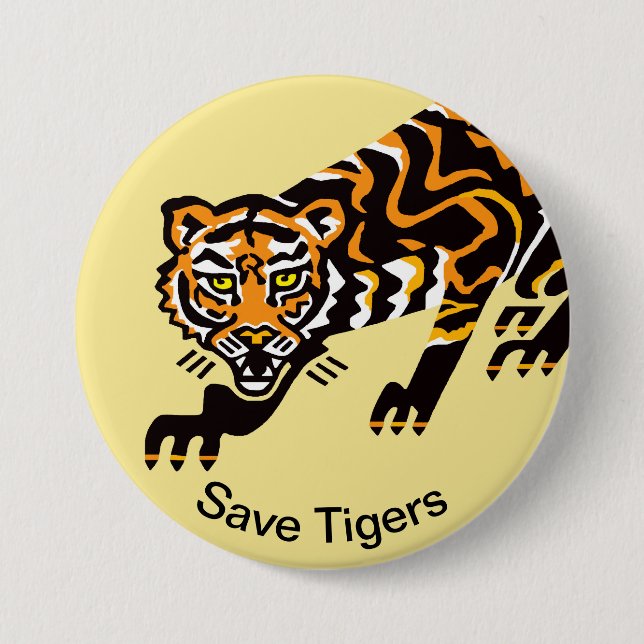 Rett TIGERS - gefährdete Tiergrafik - Gelb Button (Vorderseite)