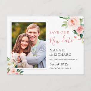 Rett unser neues Date Blush Pink Chic Floral Foto Postkarte