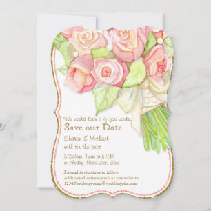 Rett unsere Date Wasserfarbe Rose Bouquet Perlen Save The Date