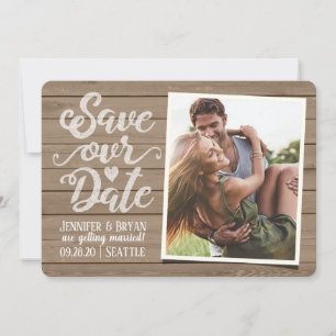 Rett unsere Hochzeit Foto auf rustikalem Holz Einladung