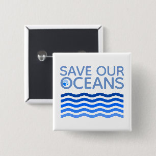 Rett unserer Ozeane Blue Stylized Earth Waves Button