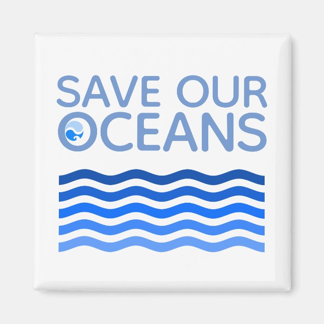 Rett unserer Ozeane Blue Stylized Earth Waves Magnet (Vorne)