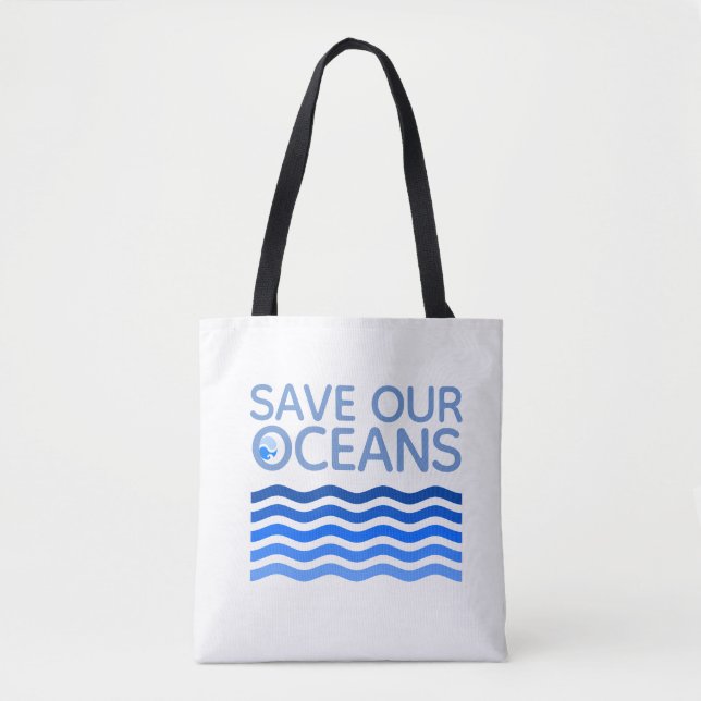 Rett unserer Ozeane Blue Stylized Earth Waves Tasche (Vorderseite)