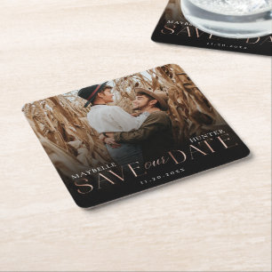 Rett unseres Datums   Black & Rose Gold Couple Fot Rechteckiger Pappuntersetzer