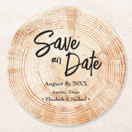 Rett unseres Datums Gedrucktes Holz Rustikale Hoch Runder Pappuntersetzer