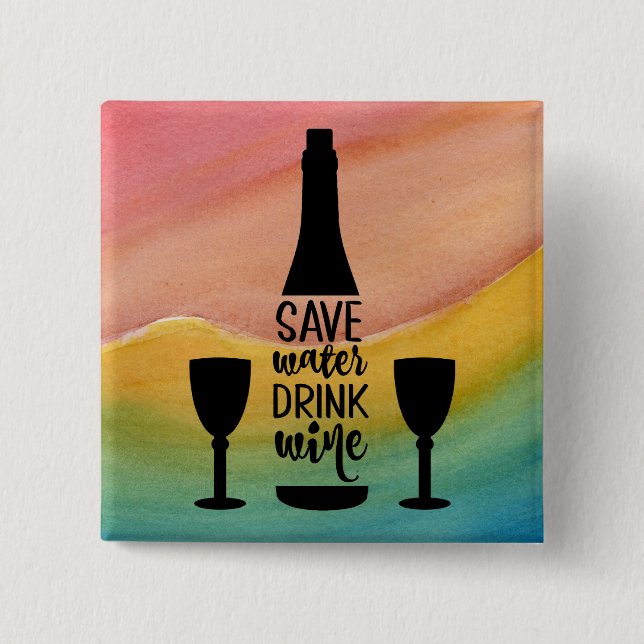 Rett Wasser trinken Wein Schwarze Flasche Zwei Glä Button (Vorderseite)