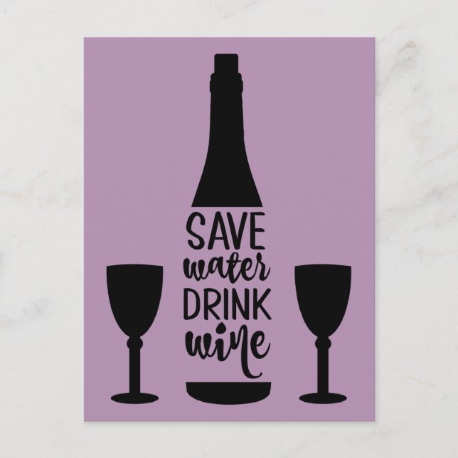 Rett Wasser trinken Wein Schwarze Flasche Zwei Glä Postkarte (Vorderseite)
