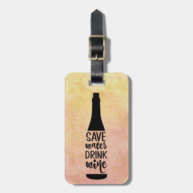 Rett Water Drink Wein Schwarze Flasche Silhouette Gepäckanhänger (Vorderseite vertikal)