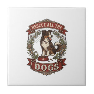 Rette alle Hunde Hund Floralkranz Band_1 Fliese