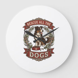 Rette alle Hunde Hund Floralkranz Band_1 Große Wanduhr
