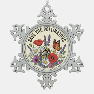 Rette den Bestäuber mit Biene, Schmetterling & Blu Schneeflocken Zinn-Ornament