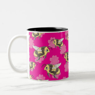 Rette-die-Bienen-Tasse auf rosa floralem Hintergru Zweifarbige Tasse