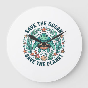 Rette die Ozean-Meeres-Schildkröte Vintage-Gravur- Große Wanduhr