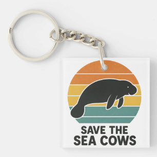 Rette die Seekühe Retro Vintage Manatee Silhouette Schlüsselanhänger