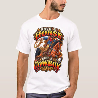 Rette ein Pferd, reite einen Cowboy Herren Basic T T-Shirt
